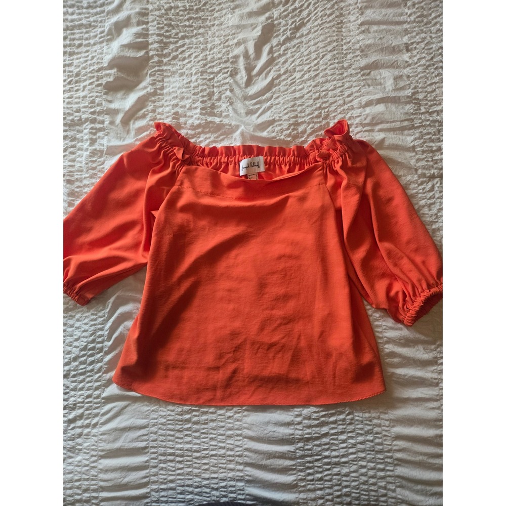 Joseph Ribkoff Orange Off Shoulder Ruffle Puff Sleeve Blouse Top Size 10 232181